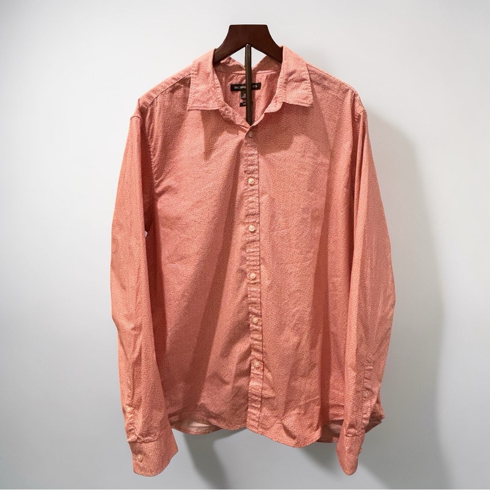 Michael Kors XXL Slim Fit Long Sleeve Button Down Shirt Salmon Geometric - Picture 1 of 5
